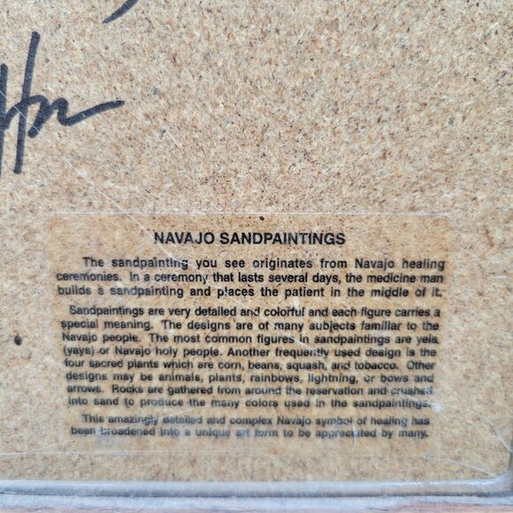 Navajo Sandpainting Wall Art In Wooden Frame Signed 8 x 8 - Picture 4 of 5